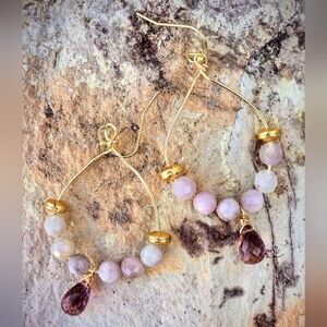 Divine Lilac Kunzite In Handwired & Crafted Gold Plated Earrings For A Goddess